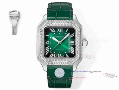 AAA replica Cartier Santos green face diamond bezel Swiss mechanical couple watch 